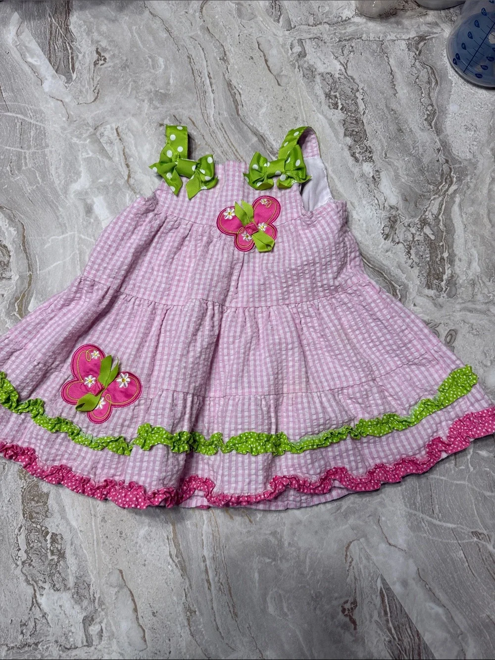 Emily Rose Pink and Lime Green Tiered Butterfly Dress and Bloomers